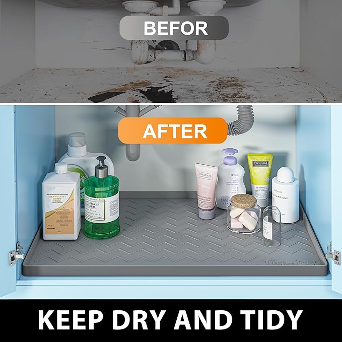 TigeJoy 37" x 19" Under Sink Mats for Kitchen Waterproof, Leak-Proof Silicone Mat Sink Protector and Cabinet Liner, Kitchen Essentials Organizer and Storage, Boot or Shoe Tray, Pet Feeding Mat