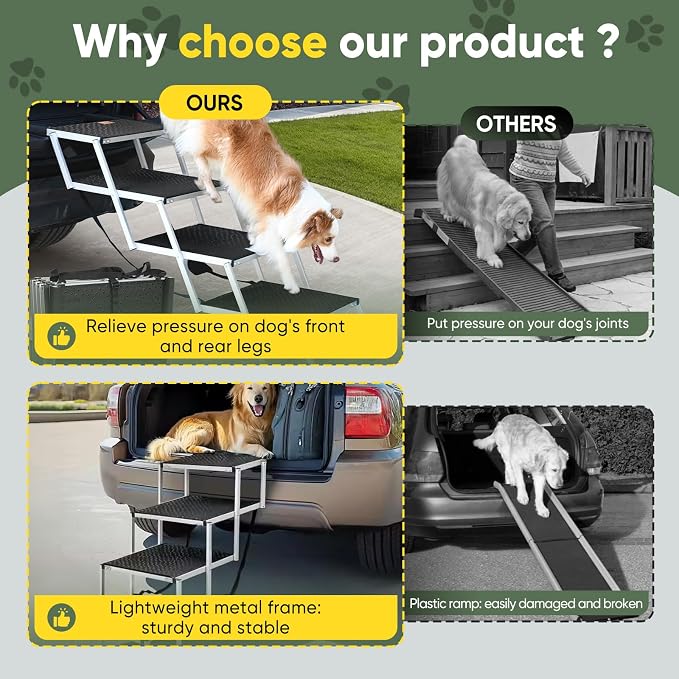 Sakerplus Dog Ramps for Car, 17.7inch Wide Foldable Dog Stairs with Non Slip Surface, Portable Pet Steps for SUV, High Beds, Truck, Support Up to 200lb, 5 Steps