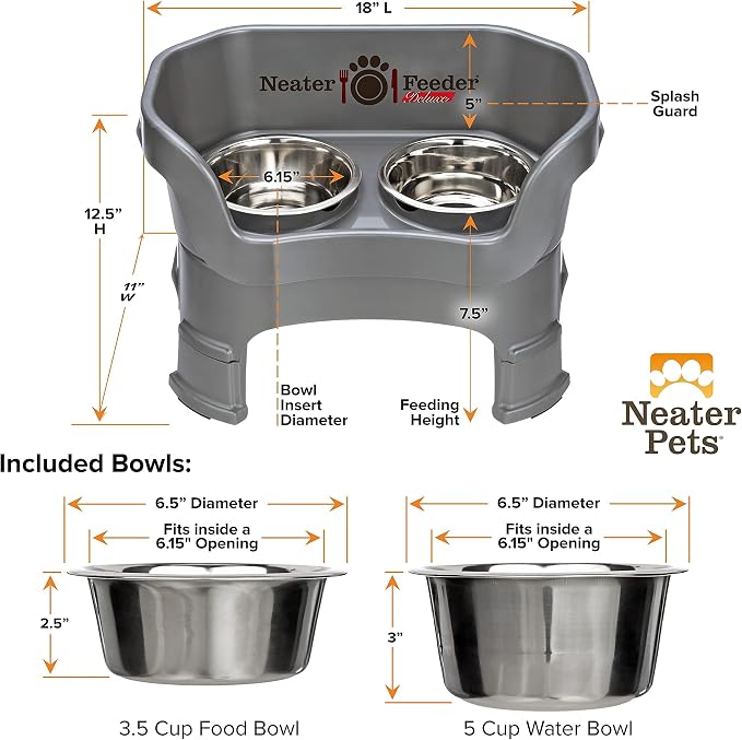 Neater Pets Neater Feeder Deluxe with Leg Extensions Mess-Proof Food & Water Bowls with Neater Mat Waterproof Silicone Mat - Protect Floors from Food & Water