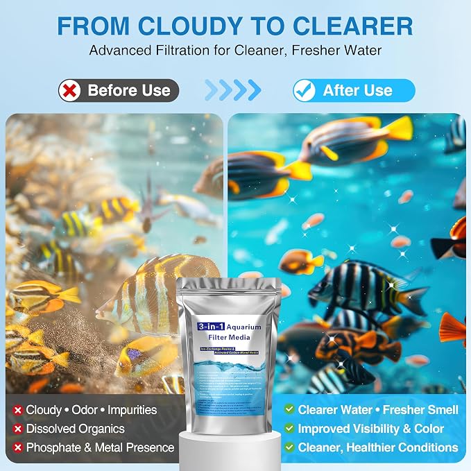 11 oz Bulk (2 Pack) Aquarium Filtration Media, Extruded Carbon & Ion Exchange Resin in Nylon Bags, Treats 75-100 Gallons Per Bag, Removes Phosphates & Metals for Reef, Jellyfish & High pH Aquariums