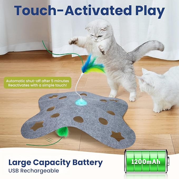 PAWSPIK 3-in-1 Hide & Seek Interactive Cat Toy - Rechargeable Automatic Feather Chasing & Tumbling Peek-A-Boo Exercise Toy for Bored Indoor Cats & Kittens