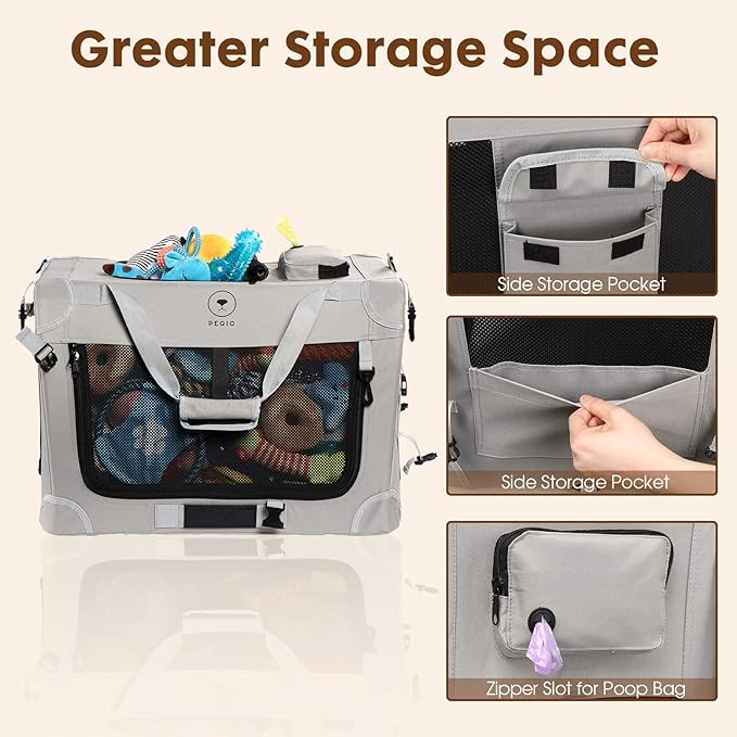 PEGIC Extra Large Cat Carrier for 2 Cats, Grey, X-Large | Portable Soft Sided, 24"×16"×16", Indoor and Outdoor Uses, For Car Traveling, Vest Visits