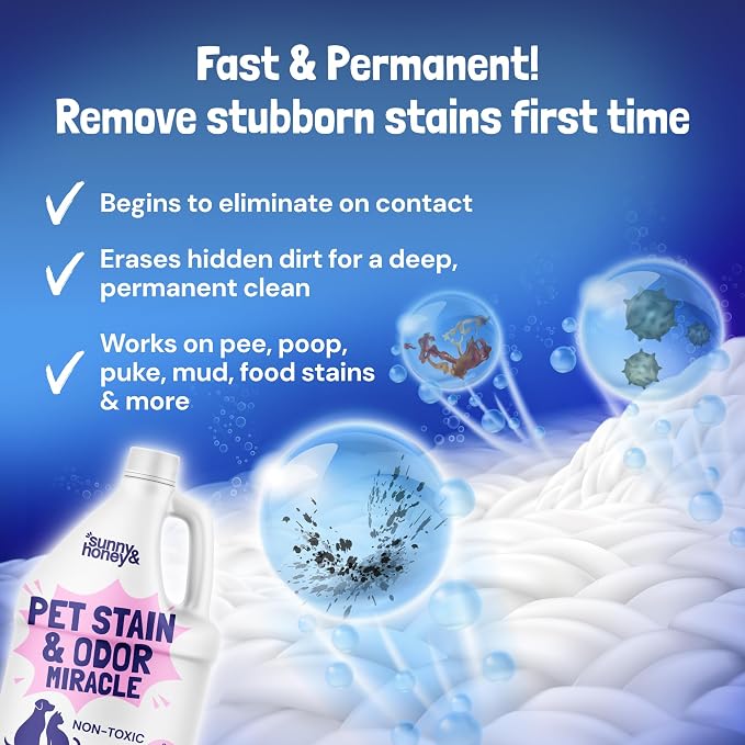 Sunny & Honey Pet Stain and Odor Remover - Enzyme Cleaner for Dog Urine and Poop on Carpets and Furniture - Strong Pet Carpet Cleaner Spray (1 Gallon Lavender)