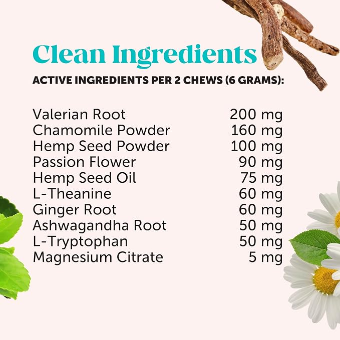 Natural Hemp Dog Calming Chews for Occasional Anxiousness & Stress - Calming Treats for Thunderstorms, Fireworks, Separation & Travel - with Ashwagandha, L-Theanine, Valerian Root (Chicken, 90 Ct)