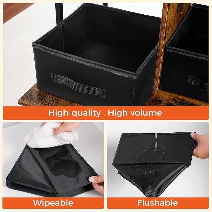 Dwanton Litter Box Enclosure with 3 Storage Shelves and 2 Drawers, 2-in-1 Hidden Cat Litter Box Enclosure Furniture with Shelf, Reversible Entrance, Washable Drawers, 61.8-Inch, Rustic Brown
