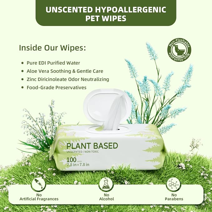 IMMHABI 400 Count Dog Wipes, Unscented Plant-Based Hypoallergenic Pet Wipes for Paws, Butt, and Anal Gland Care, Cleansing & Deodorizing for Puppies and Cats