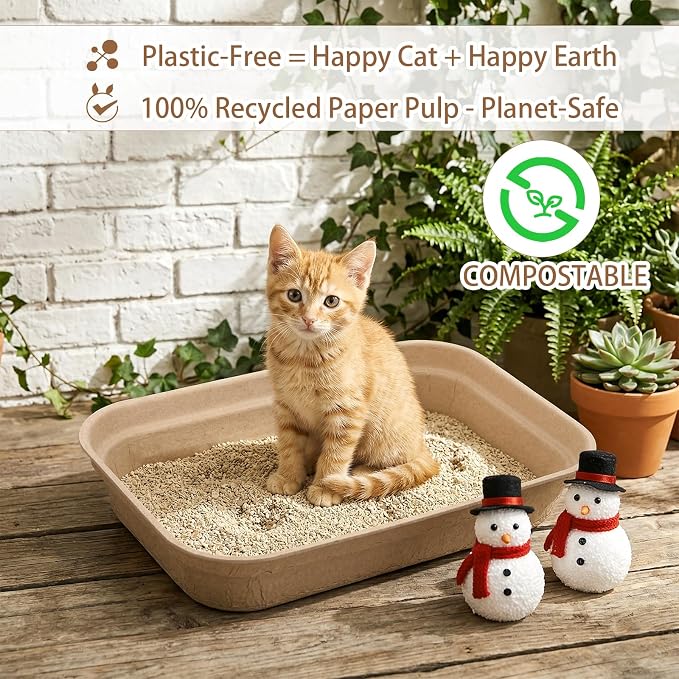 9 Pack Disposable Cat Litter Boxes, Cardboard Kitty Litter Trays with Leak-Proof Liners, Temporary Travel Toilet for Picky Cats, Small Animals, Eco-Friendly, Easy Clean-Up