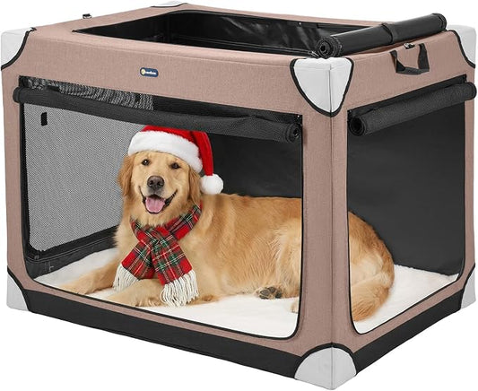 Veehoo Large Dog Crate for Indoor Outdoor, Portable Collapsible Travel Dogs Crate, 36 Inch Soft Foldable Pet Kennel with 4-Door Mesh Windows
