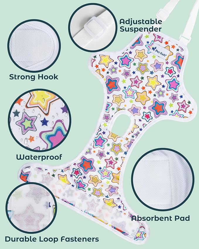 Pet Soft Dog Diapers Female Onesie Sanitary Pantie with Adjustable Suspender, Colorful Pattern Washable Puppy Diapers Female, Super Absorbent Underwear Dog Diaper for Heat (Nature, Mini-Small)