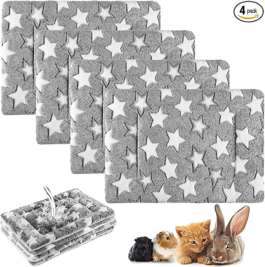 Haull 4 Pcs Waterproof Guinea Pig Bedding Soft Dog Cat Bed Crate Mat Small Animal Plush Cage Liners Rabbit Bunny Kennel Pad Reversible Cozy Pee Thickened Hamster Pad(Gray Star,13 x 18.5 Inch)