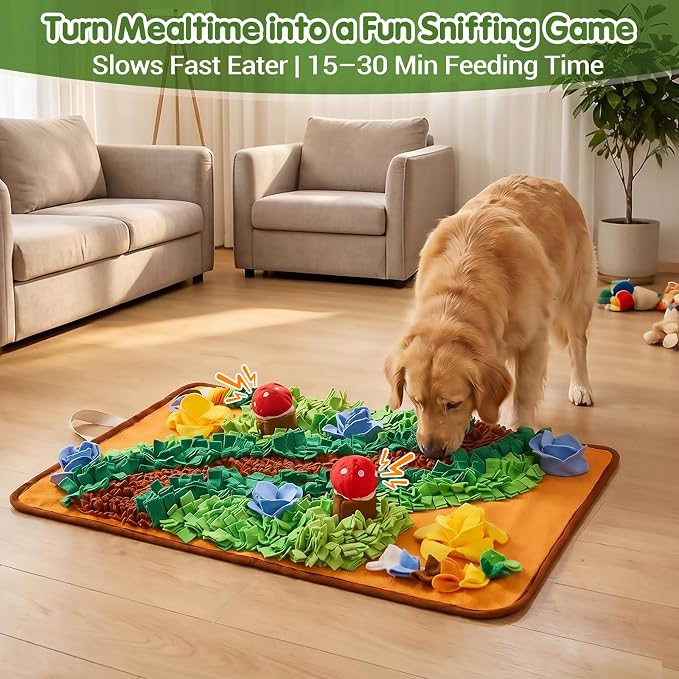 Avont Snuffle Mat for Dogs, Extra-Large 29.9"x21.3", Slow Feeder with Treat Hiding Spots & Squeaky Mushroom, Foraging Mat for All Breeds & Small Pets, Machine Washable Non-Slip