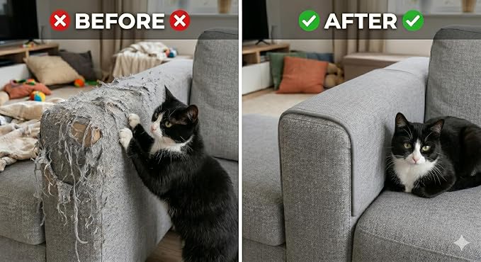 Cat Scratching Mat, Furniture Protector, Self-Adhesive (Nails Included in the Package) (Light Grey, 11.8 x 39.3 inch)