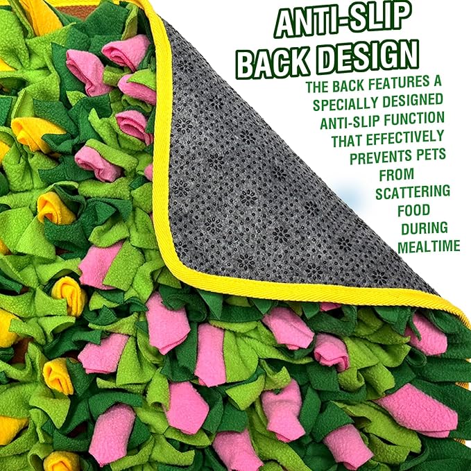 MYLIFESION Snuffle Mat 23.62''×15.75'' for Small & Medium Dogs, Slow Feeding Puzzle Sniff Mat for Cats Rabbits, Mentally Stimulating Scent Training, Portable Durable Pet Food Mat (Tulip Style)