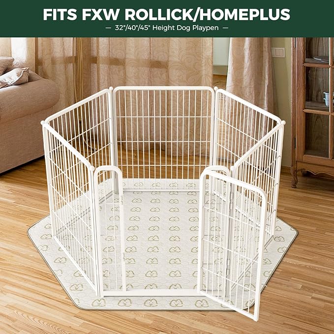 FXW Washable Pee Pads for Dogs, Leak-Proof & Non-Slip, Specifically Designed for FXW Rollick/Homeplus 32/40/45inch 6 Panels Dog Playpen, 35" Hexagon, Khaki, 2 Packs