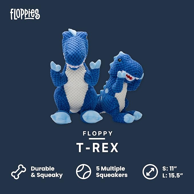 fabdog Floppies Plush Dog Toy - Cute & Durable Squeaky Dog Toys - Best Squeak Toy for Puppies and All Breeds | Ideal Pet Gift| Small T-Rex