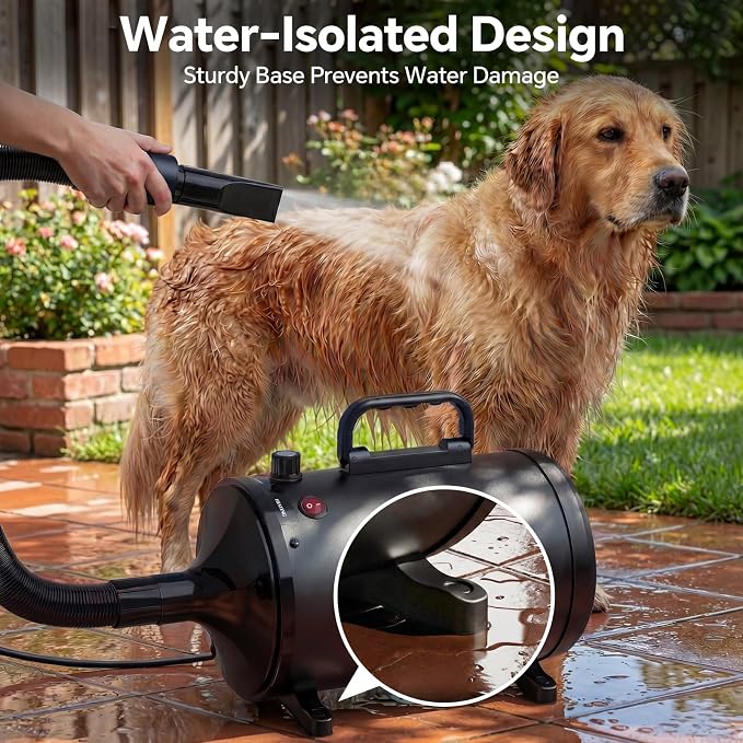 Dog Dryer High Velocity Dog Hair Dryer 5.2HP/3800W, Stepless Adjustable Speed Temperature Dogs Grooming Blow Dryer, Pet Dryer with 4 Nozzles,Blow Dryer for Dogs, Black