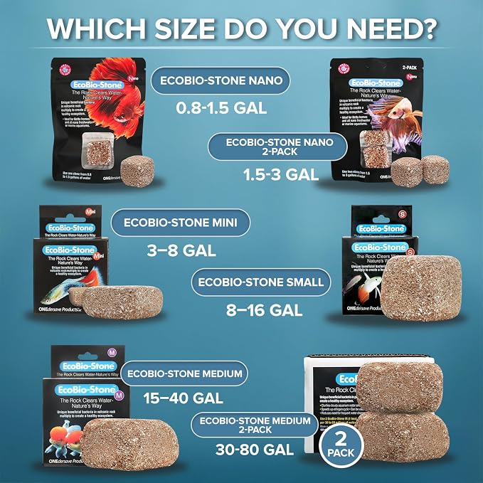 EcoBio-Block Natural Volcanic Rock for Aquarium Water Clarity & Balance — Low-Maintenance Alternative to Weekly Additives — for Freshwater Fish, Turtles, Shrimp & Frogs (Mini, 3-8 gal)