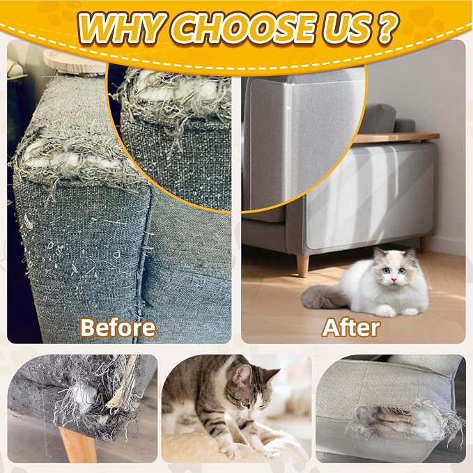 Anti Cat Scratch Furniture Protector,11.8" x 160" Self-Adhesive Couch Protector for Cat Claws, Heavy Duty Couch Cover Furniture Protectors from Cats Scratching Tape for Sofa, Corner, Door, Chair