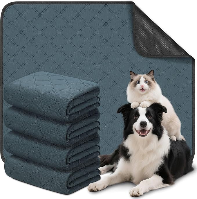 Siedihit Washable Reusable Pet Pee Pads, Absorbent Non-Slip Training Mat for Dog Cat Rabbit Puppy Kitten, Whelping Playpen Crate Bed Cage Home Indoor Outdoor (Large - 4pack, Rectangle)