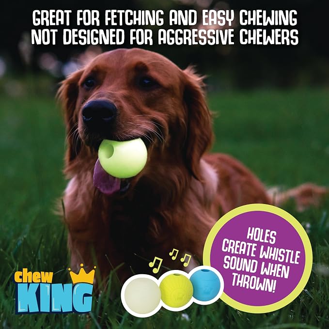 Chew King by Mammoth Glowing Fetch Ball, Dog Ball Toys, 3" Combo