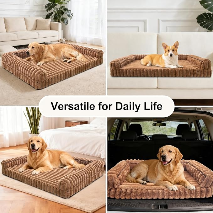Waterproof Orthopedic Dog Bed for Medium Dogs, Medium Non-Slip Pet Beds with Sides, Egg-Crate Memory Foam Dog Couch for Crate Removable Washable Cover, Brown