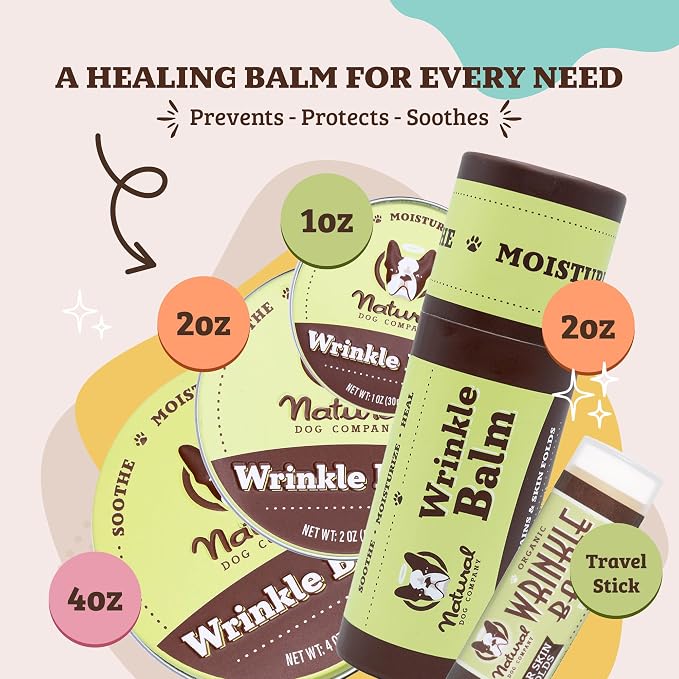 Natural Dog Company Wrinkle Balm, Travel Stick, 0.15 oz, 4 Pack, Dog Lotion for Dry Itchy Skin, Cleans Wrinkles, Yeast Infection Treatment for Dogs, Plant Based, Made in USA
