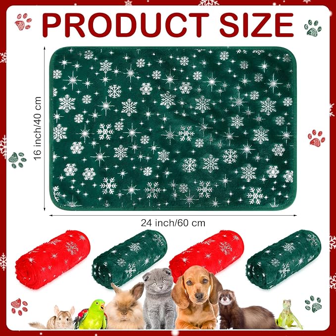 Tudomro 8 Pcs Guinea Pig Blankets Absorbent Washable Animal Fleece Bedding Cage Liners Waterproof Reusable Pet Pee Sleep Mat Pad Cover for Chinchilla Hamster Ferret(Snowflake,16 x 24 Inch)
