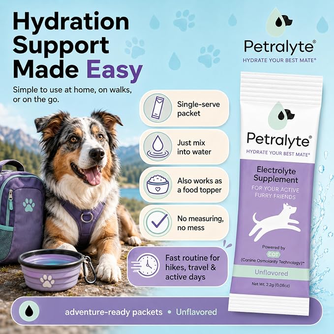 Dog Electrolytes and Joint Supplement | Glucosamine, Chondroitin & MSM for Inflammation and Mobility Support | Electrolytes for Dogs with Prebiotics | Unflavored | 16 Packets