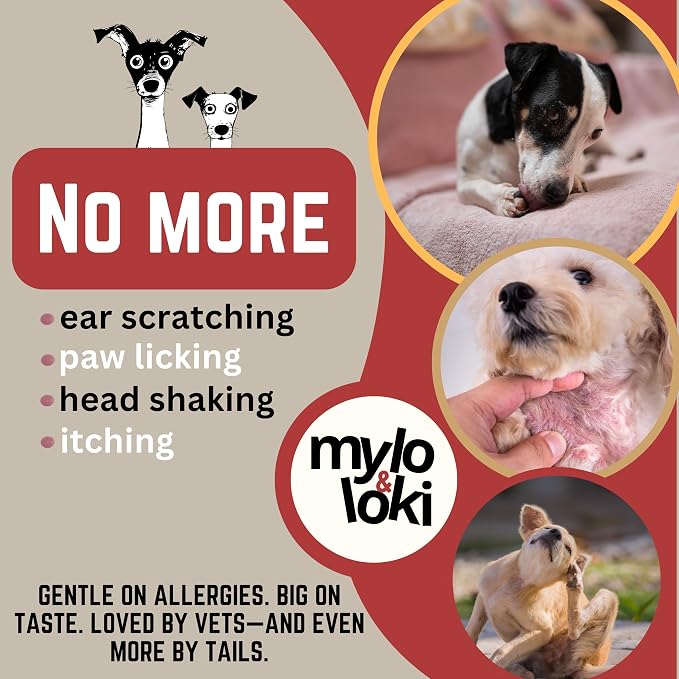 Mylo&Loki- Allergy & Itching Relief Chews for Dogs – Chicken Flavor, 120 Soft Chews – Supports Seasonal Allergy Relief, Itchy Skin, Coat Health, Digestive & Immune Support.
