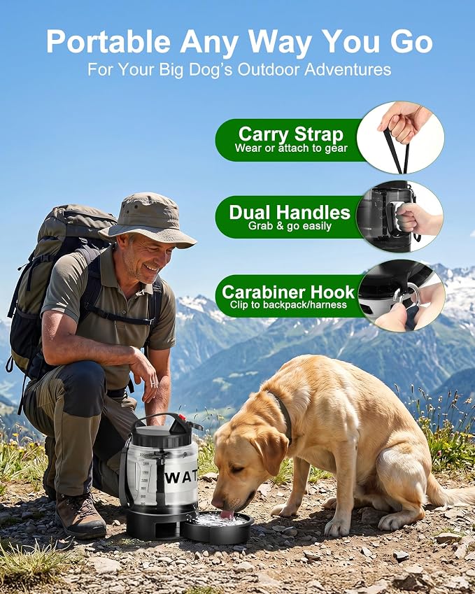 77oz Portable Dog Water Bottle, Camping Essentials, Large Travel Bottle with Pull-Out Drinking Bowl, Portable Beach Accessories, Car Water Container for Dogs, BPA Free - Black