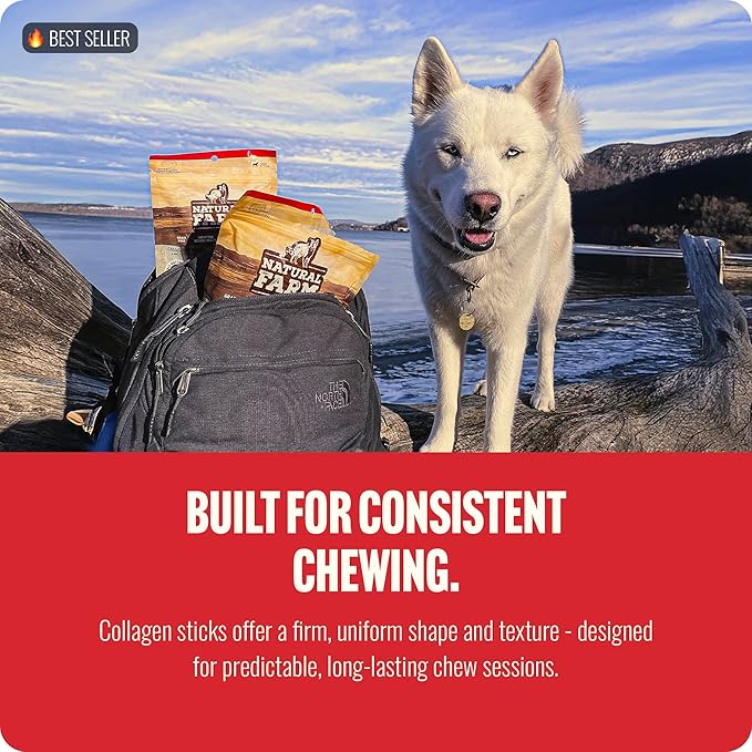 Natural Farm Braided Collagen Chews for Dogs (12 Inch, 6 Pack), Collagen Sticks, Natural Dog Chews, Long Lasting, for Small, Medium and Large Dogs, Odor-Free, Rawhide Alternative
