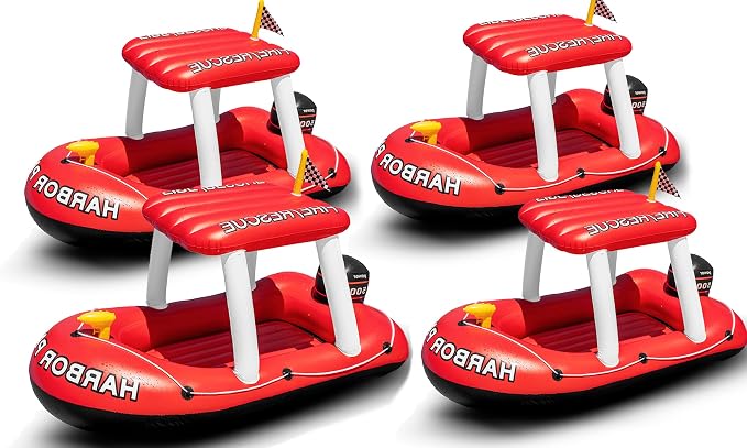 Police Boat Inflatable Pool Floats Kids, Toddler Harbor Master Police Patrol Inflatable Boat Pool Float Ride On, Fun Water Toy Squirter Pool Toy, Police & Fire Rescue Theme Pool Raft for Boys, Girl