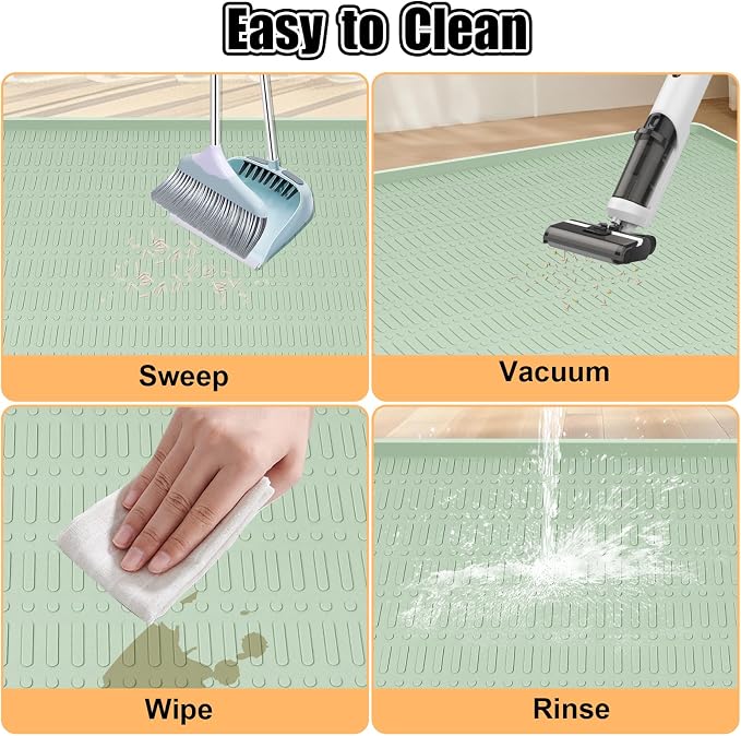 Silicone Cat Litter Mat, 47" x 35" Extra Large Litter Trapping Mat for Litter Box, Leak-Proof, Non-Slip, Kitty Litter Mats with Soft Texture for Floor, Keeping The Floor Clean (Green)