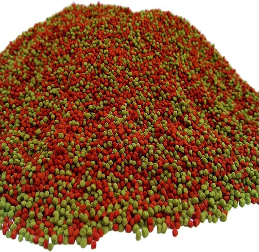 0.8mm - 1/32" Green Gro & Color Red Enhancing Floating Pellets for All Community Tropical Fish, Baby and Small Koi and Pond Fish...12-lbs