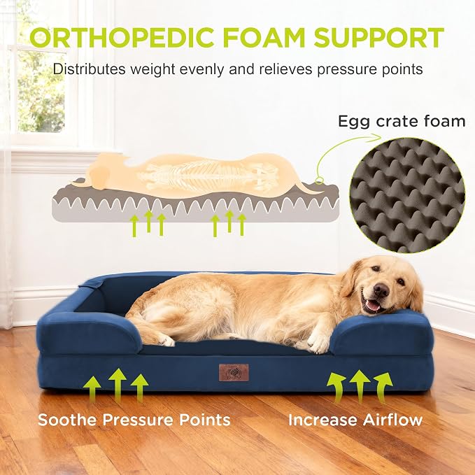 Dog Beds for Extra Large Dog - Waterproof Orthopedic Washable Jumbo Bed for Big Dogs, Removable Non-Slip Memory Foam Pet Couch Bolster Cover,48 x 30