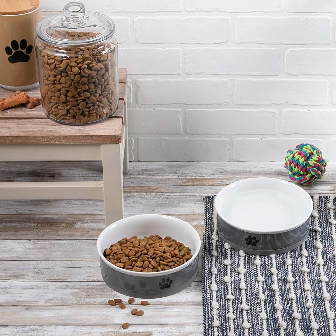 Bone Dry Ceramic Bone & Paw Pet Collection, Dishwasher Safe, Large Bowl, 7.5x2.4, Gray, 2 Count