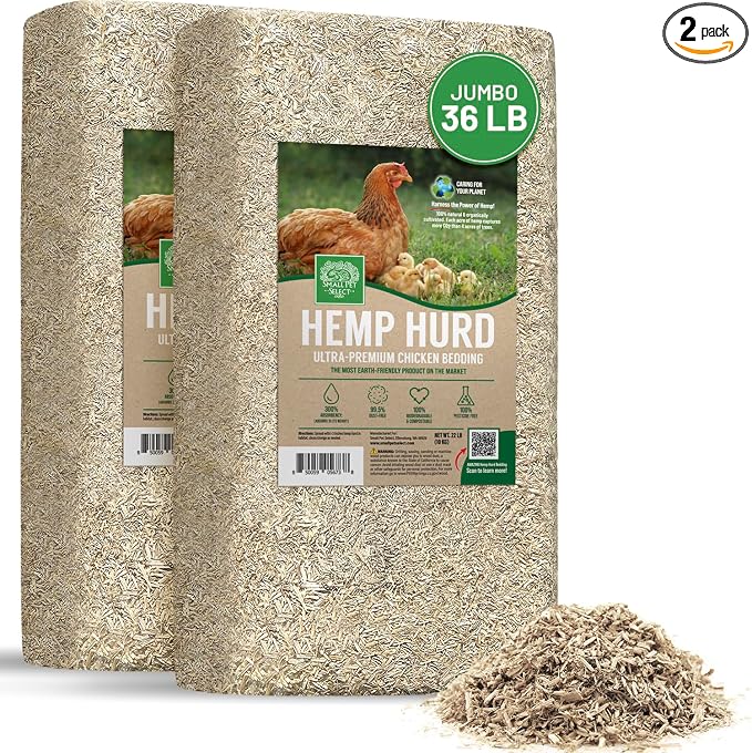 Small Pet Select - Jumbo - Hemp HURD Ultra-Premium Chicken Bedding, Biodegradable Chicken Coop Animal Bedding, Eco Friendly Odor Control, 36 lb (Two 18lb Bags)