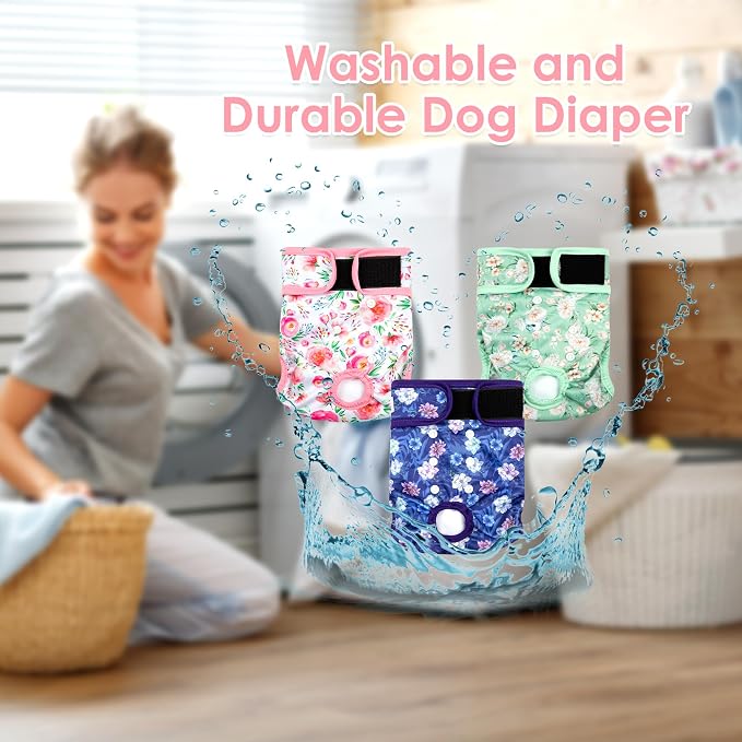 3Pack Dog Diapers Female,Washable Diaper for Doggie,Highly Absorbent Reusable Dog Diaper,Adjustable Leakproof Puppy Girl Dog Diapers for Heat,Incontinence,Period Doggy Nappies