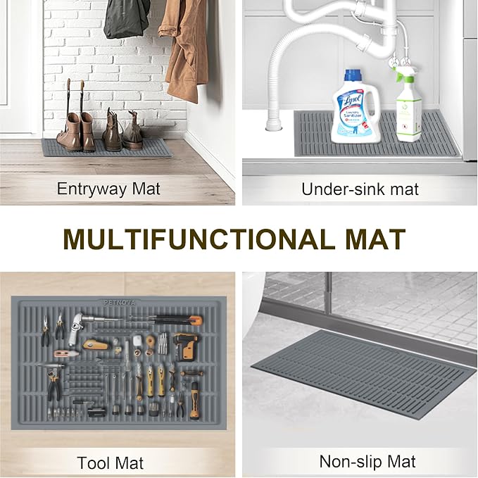 Cat Mat for Litter Box: Groove Design for Scatter Control - Easy Clean Silicone Cat Litter Mat (24"x15",Pack of 2,Grey)