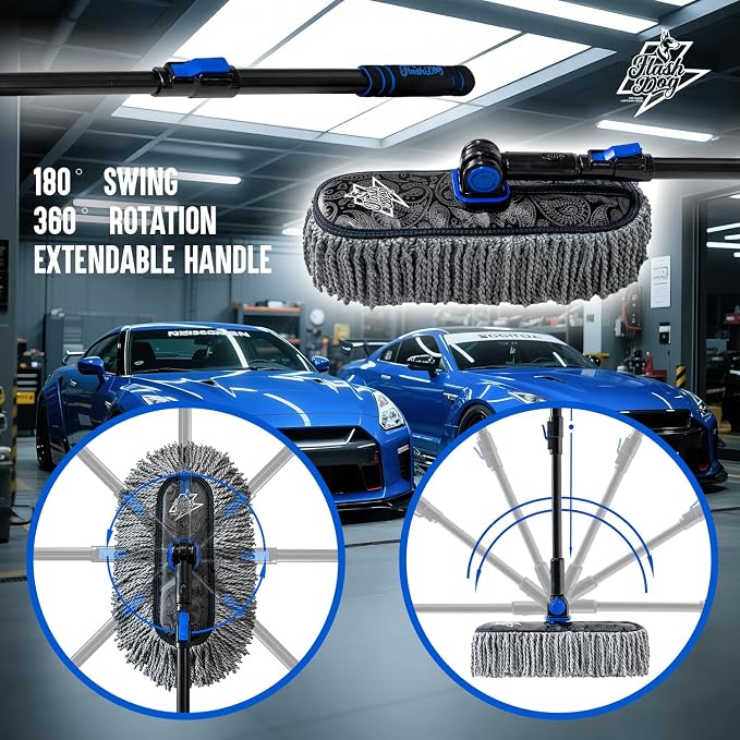 Flash Dog Microfiber Car Duster Exterior - Scratch Free Waterless Cleaning Brush for Cars/SUV/Truck Roofs, Windshields | Telescopic Aluminum Alloy Handle