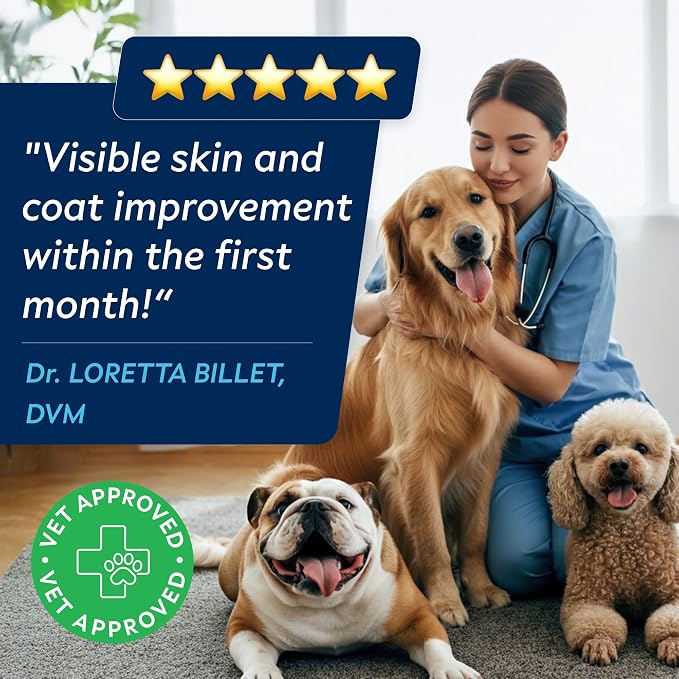 STRELLALAB Omega 3 for Dogs - (540Ct) Fish Oil Treats - Allergy & Itch Relief Skin&Coat Supplement - Dry Itchy Skin, Shedding, Hot Spots Treatment, Anti Itch - Pet Salmon Oil Chews - Chicken