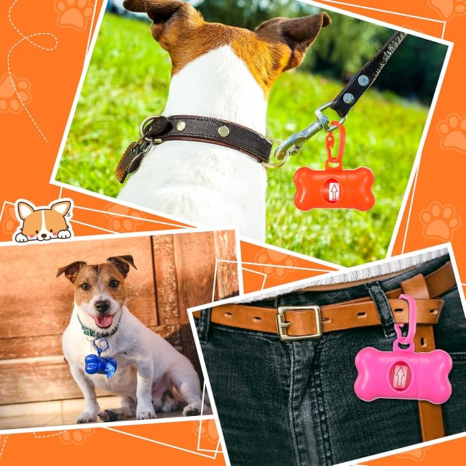 20 Pack Bone Shaped Poop Waste Bag Dispenser Dog Poop Waste Bag Holder Container with Clip Design Leakproof Dog Pet Waste Disposal Bags Doggy Cats Waste Bags for Outdoor Pet Supplies, 5 Colors
