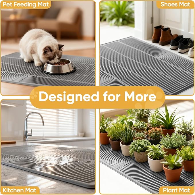 TRZZ XXL Extra Large Cat Litter Mat, Silicone Litter Box Mat for Floor, Waterproof & Non-Slip, Easy to Clean, Cat Litter Trapping Mat & Kitty Litter Catcher for Scatter Control (Black)