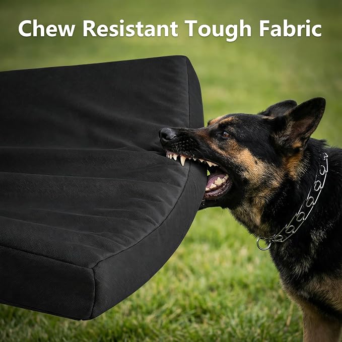 RRPETHOME 3" Indestructible Chew Proof Dog Beds for Aggressive Chewers,Durable Waterproof Fabic Chew Resistant Crate Dog Bed for Puppy Teething & Active Dog, Orthopedic Egg Foam（Black 35x22x3）
