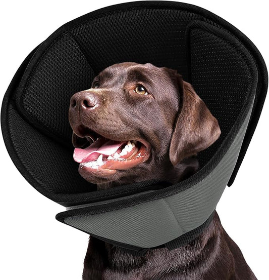 Queenmore Dog Cone,Soft Cone for Large Dogs After Surgery,Comfy Large Dogs Cones to Stop Licking, Adjustable Soft Dog Cones Collar, Elizabethan Pet E-Collar for Wound Healing,BlackGrey,L