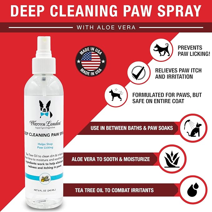 Warren London Deep Cleaning Paw Soak & Spray Combo | Soothes Itchy Paws with Seaweed, Tea Tree Oil & Aloe Vera | Anti-Lick Treatment | 12 Tablets + Deep Clean Paw Spray | Groomer-Approved Relief