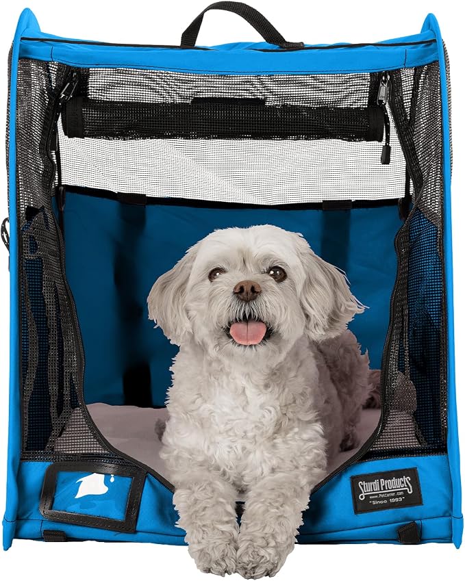 STURDI Small Pop-Up Kennel Cargo Portable Pet Bag | Collapsible Travel Pet Crate for Cats & Dogs | Single, Blue Jay