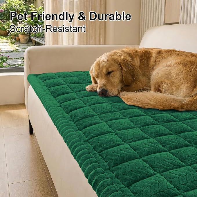 Smiry Couch Cover for Dogs, Non Slip Fuzzy Pet Sofa Covers Washable for 3 Cushion Couch, Soft Thick Furniture Protector for Cats Dogs, Against Fur, Dirt, Scratch Resistant (Turquoise, 35.4"x95")