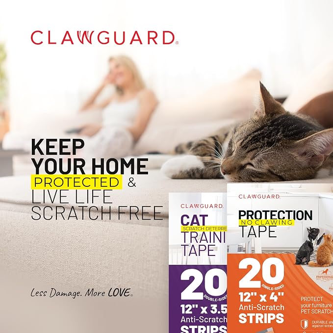 CLAWGUARD Bundle Pack – Cat Deterrent Tape & Dog Protection Tape – 40 Total Pre-Cut Strips (20 Double & 20 Single Sided) – Anti Scratch Furniture Shields