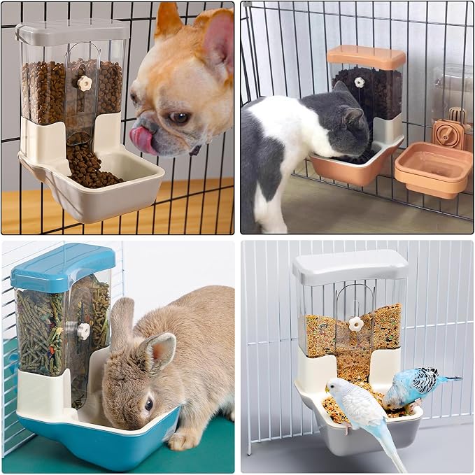 Hanging Automatic Food Dispenser, 27oz Large Capacity Hanging Pet Cage Feeder for Rabbit Bird Chinchilla Hedgehog Guinea Pig Ferret Kitty Puppy (Gray)